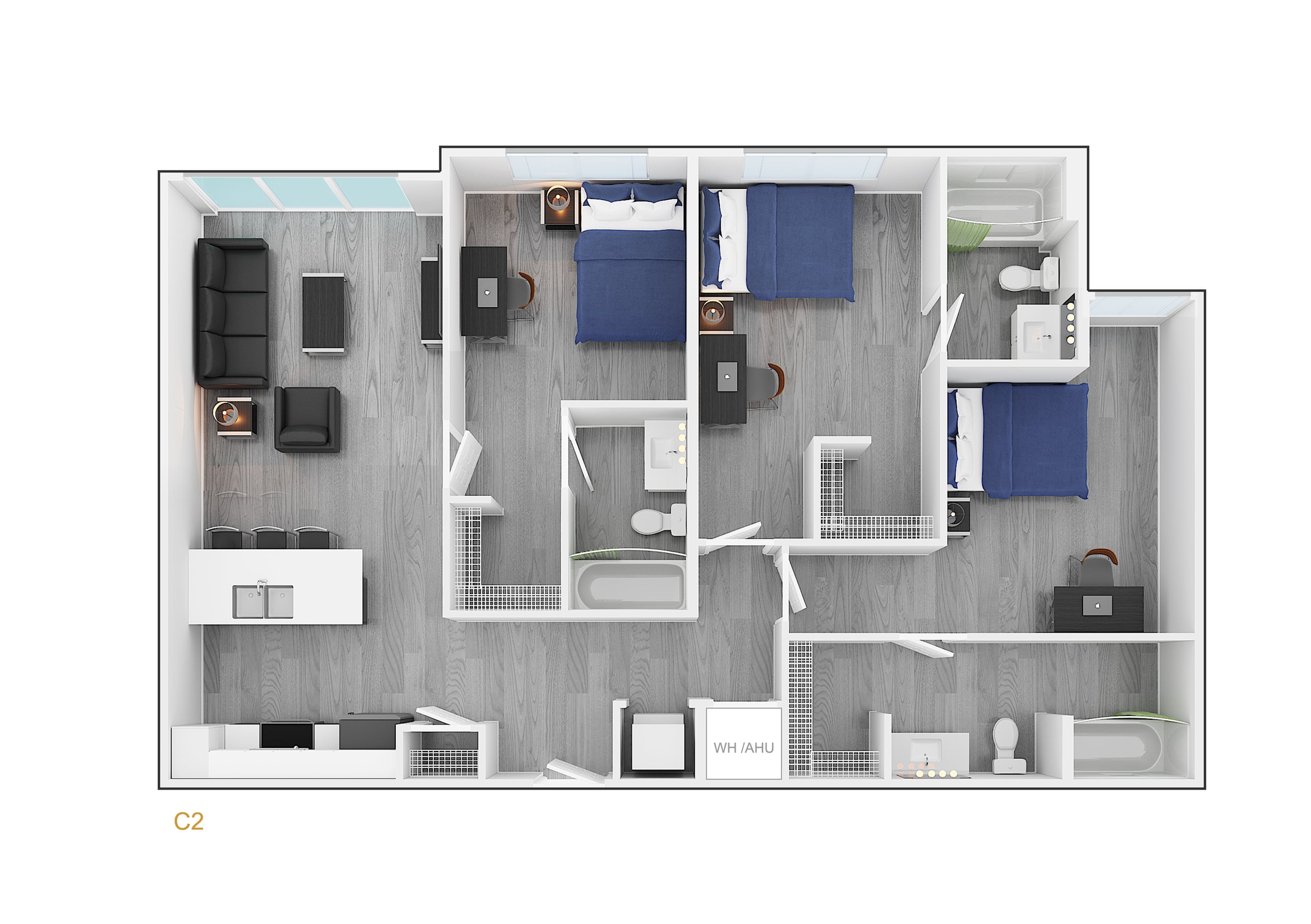 3BR/3BA – ANSI Type A floor plan