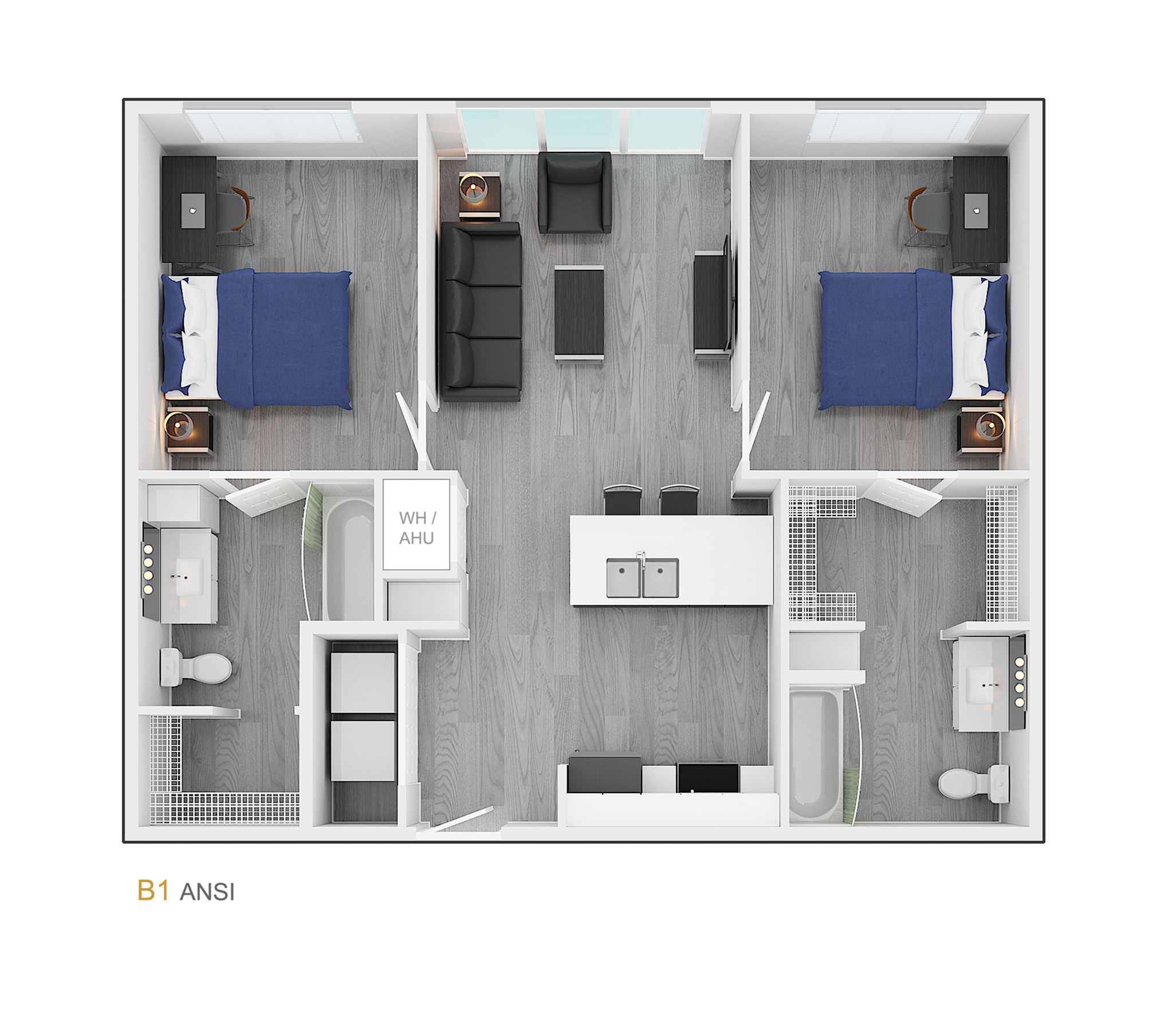 2BR/2BA – ANSI Type A floor plan